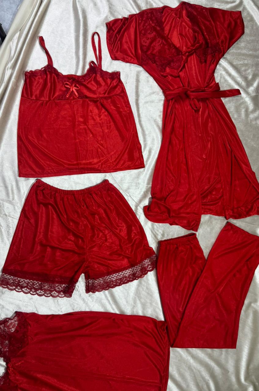 Romance Bloom Silk Nighty (5Pc)